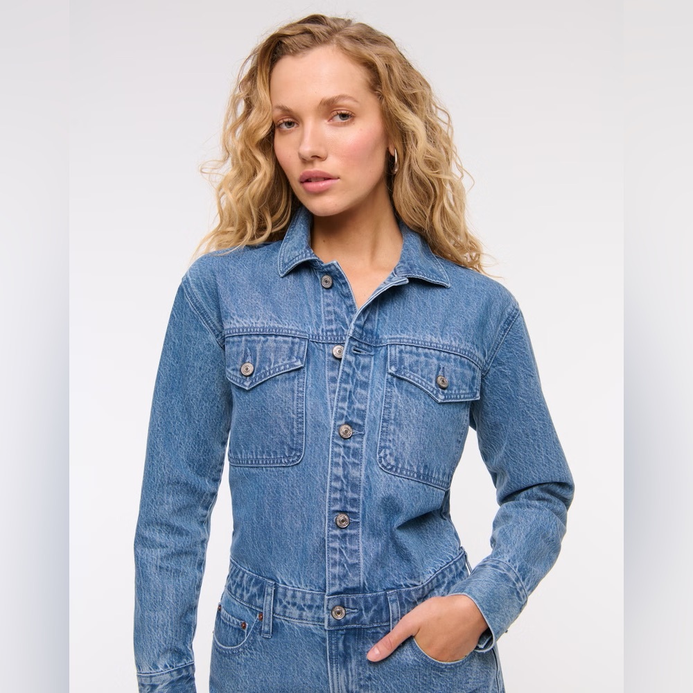 Abercrombie & Fitch Denim Shirt Dress XS Medium Wash Button Front Mini NWT - Picture 2 of 10